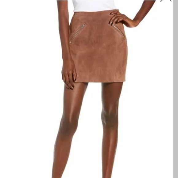 NEW BLANK NYC Women’s Leather Suede Mini Skirt Coffee Bean Size 25 Zipper Detail - Picture 1 of 14